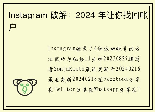 Instagram 破解：2024 年让你找回帐户 